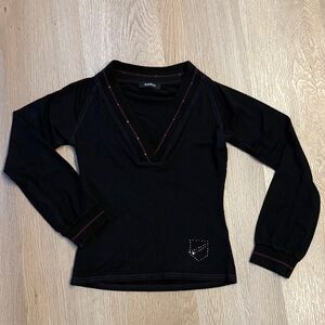 Sandro Black Long Sleeve V-Neck Top